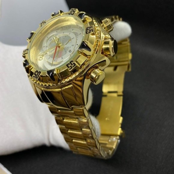 Men's Gold Color Military Watch Large Dial All Stainless Steel Night Light - Picture 7 of 7